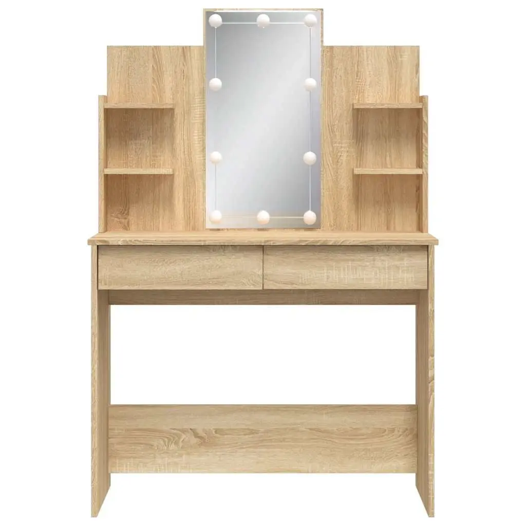 Brown Dressing Table with LED Mirror Lighting