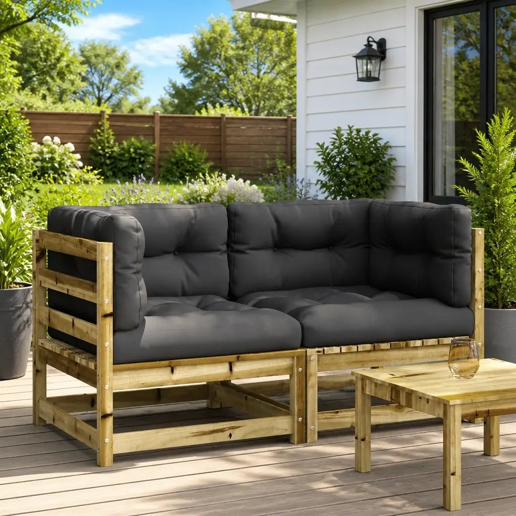Outdoor Corner Garden Sofa 2 Pcs Brown Wooden Seating Patio Furniture Set