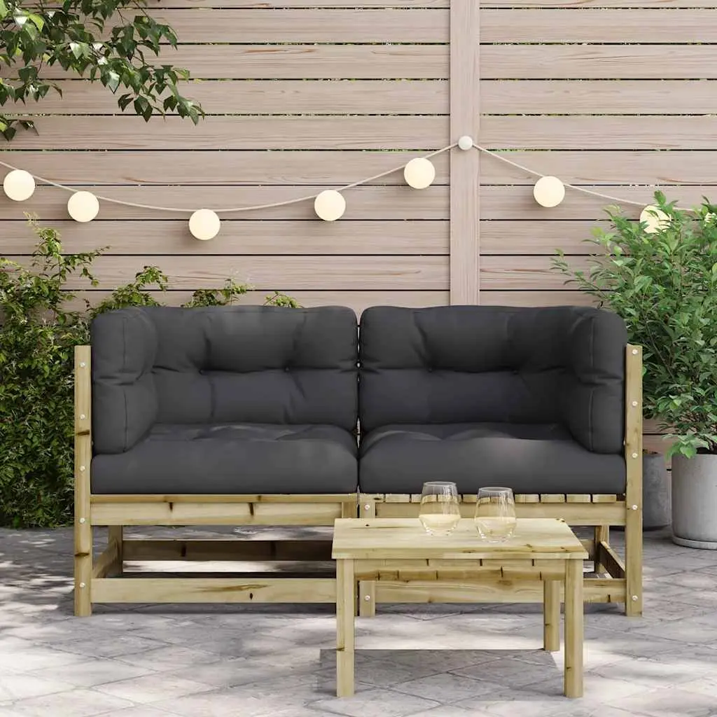Outdoor Corner Garden Sofa 2 Pcs Brown Wooden Seating Patio Furniture Set