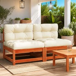 Durable Armless Garden Sofa Set with Cushions - Brown