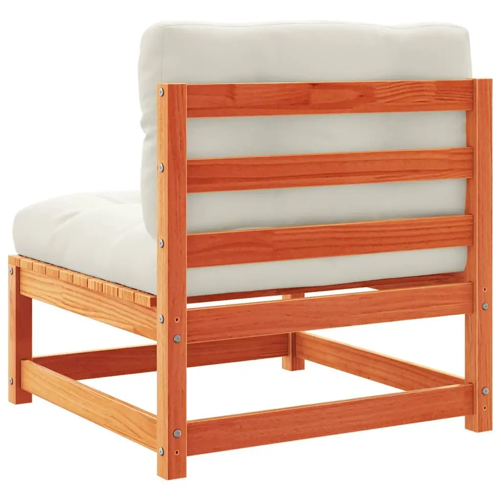 Armless Garden Sofa 2 pcs with Cushions Brown Solid Pine Wood Patio Seating