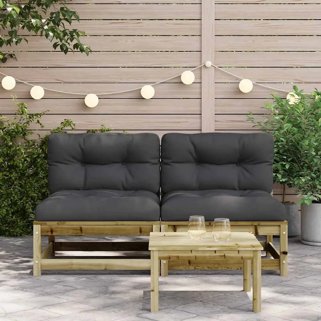 Outdoor Sectional Sofa Unit Armless Garden Seating with Cushions Brown Wood 2pc