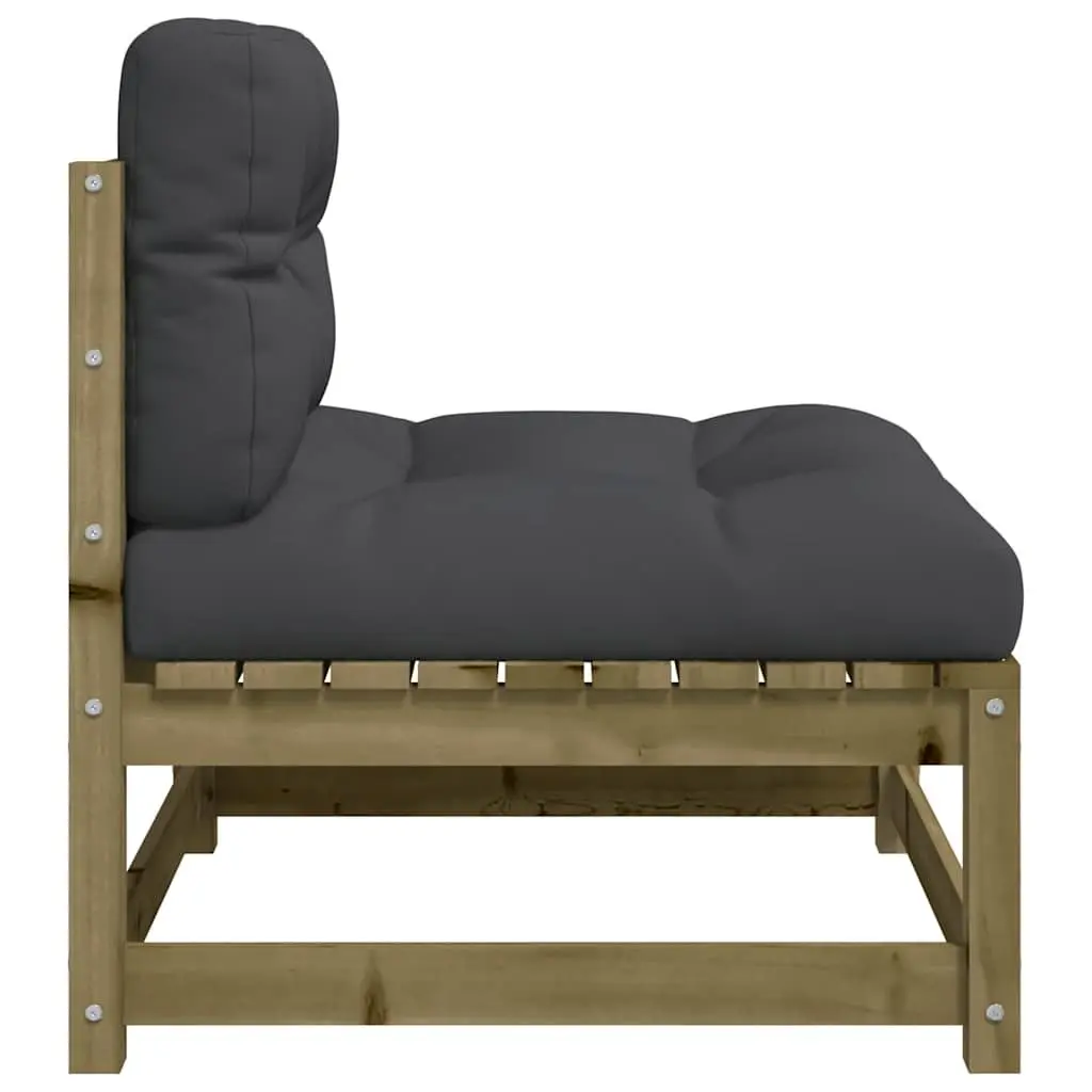 Outdoor Sectional Sofa Unit Armless Garden Seating with Cushions Brown Wood 2pc