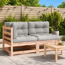Durable Solid Wood 2-Seater Garden Sofa with Cushions