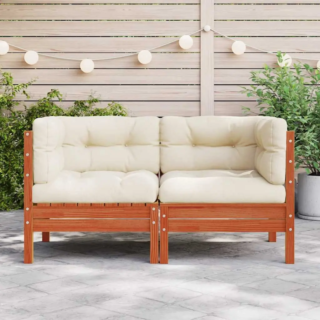 Brown Solid Wood Outdoor Sectional Sofa Corner Unit 2pcs