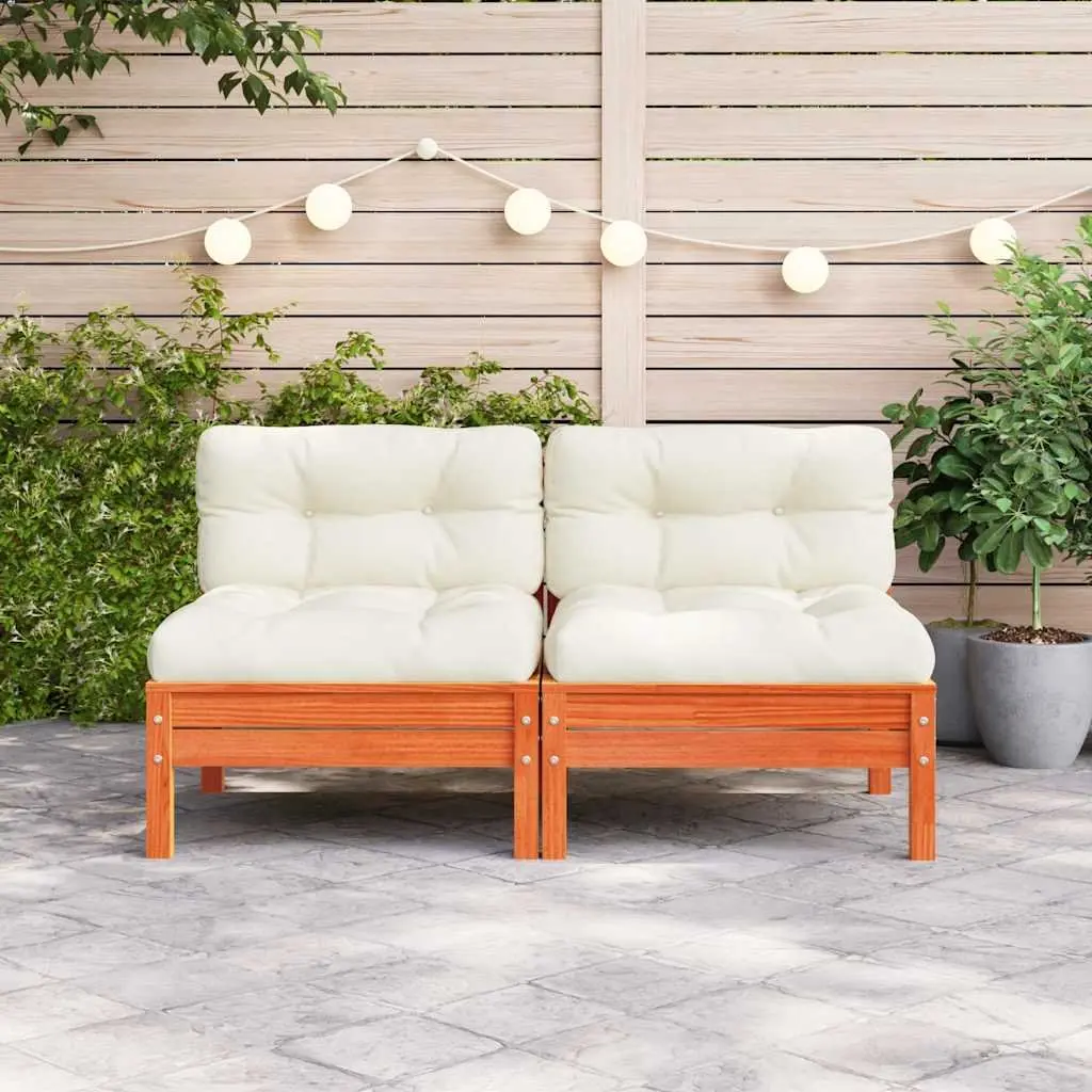 Outdoor Sectional Sofa Solid Pine Wood Armless Single Unit Brown