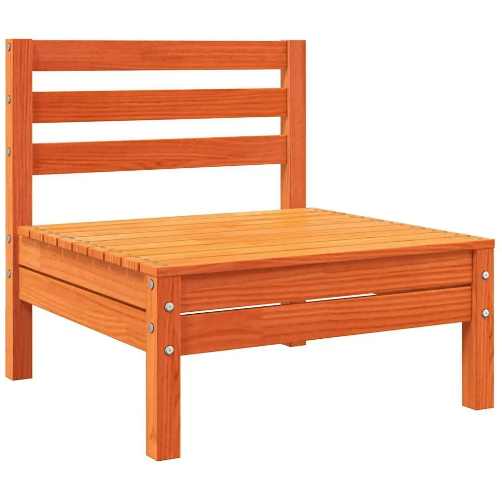 Outdoor Sectional Sofa Solid Pine Wood Armless Single Unit Brown