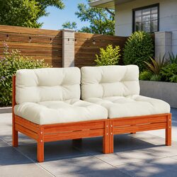 Brown Armless Outdoor Sectional Sofa with Cushions - 2 Pieces