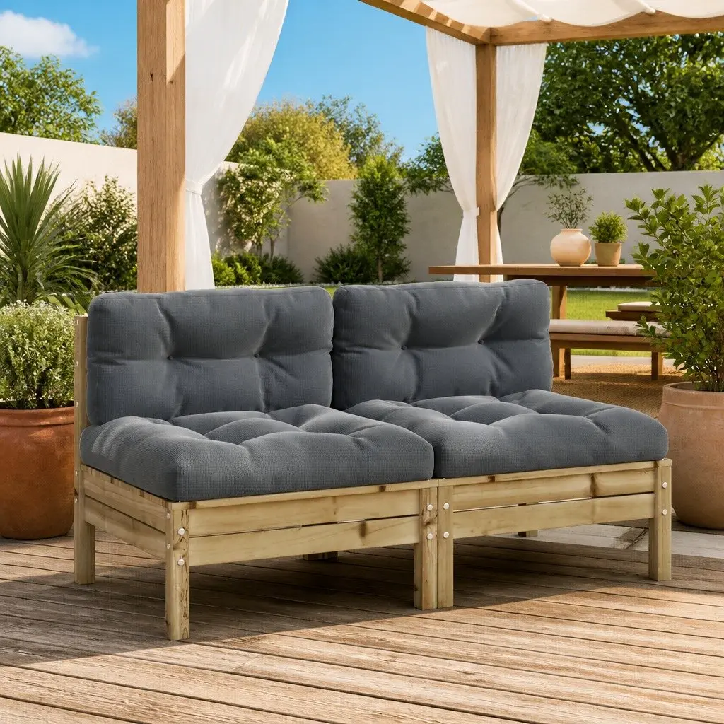Outdoor Sectional Sofa Unit Armless 2 pcs Garden Seating Brown Cushions