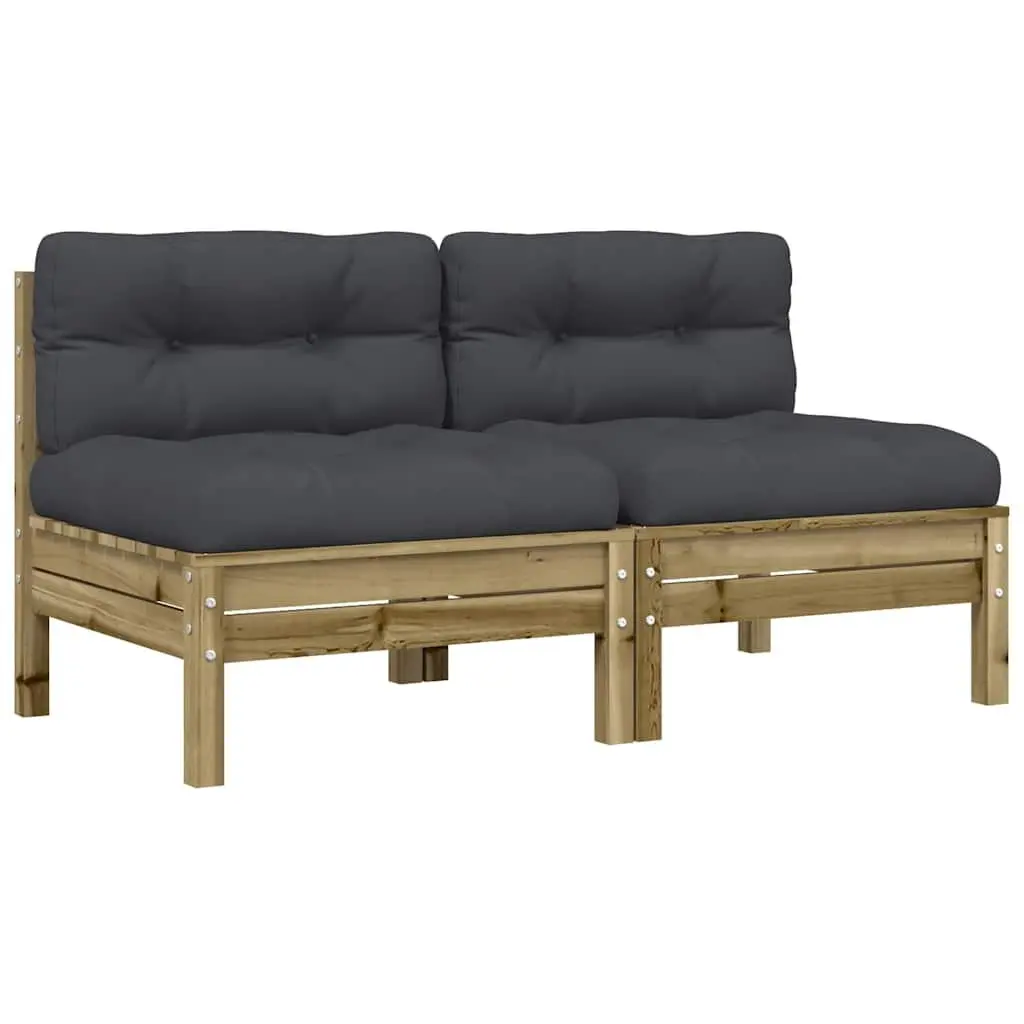 Outdoor Sectional Sofa Unit Armless 2 pcs Garden Seating Brown Cushions