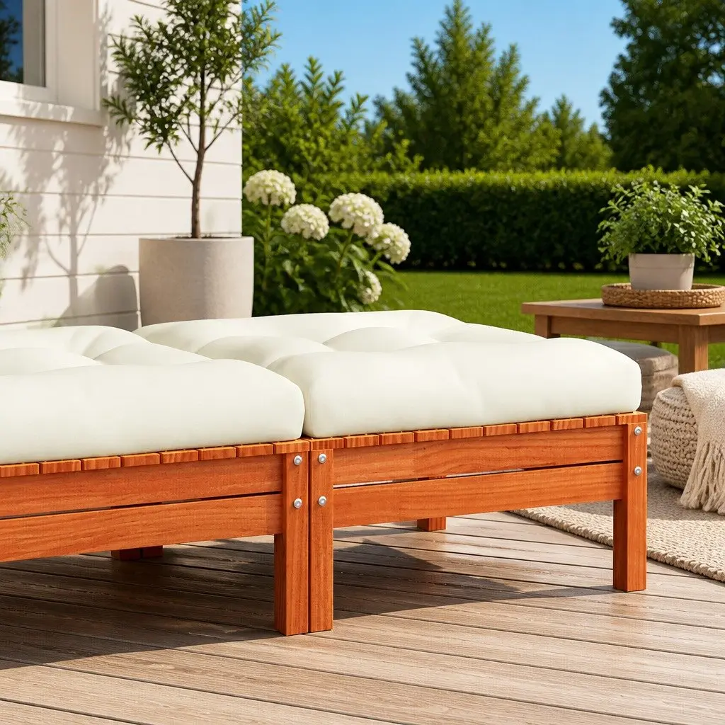 Solid Pine Wood Outdoor Footstool with Cushion for Patio