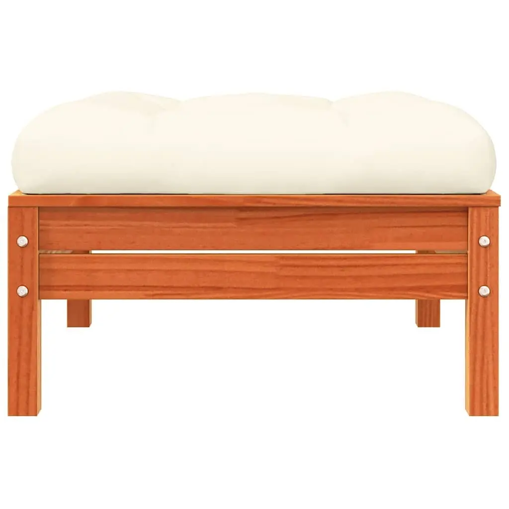 Solid Pine Wood Outdoor Footstool with Cushion for Patio
