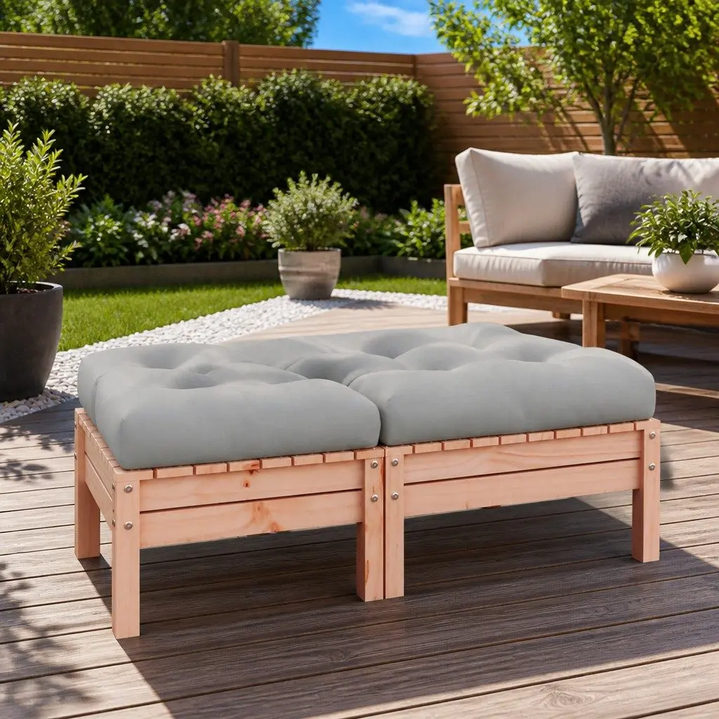 Garden Footstool with Cushion Solid Wood Outdoor Patio Ottoman Brown