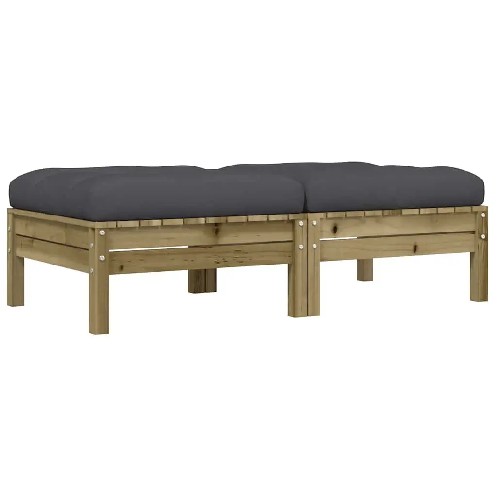 Outdoor Garden Footstools with Cushions 2 Pieces Solid Wood Patio Ottoman