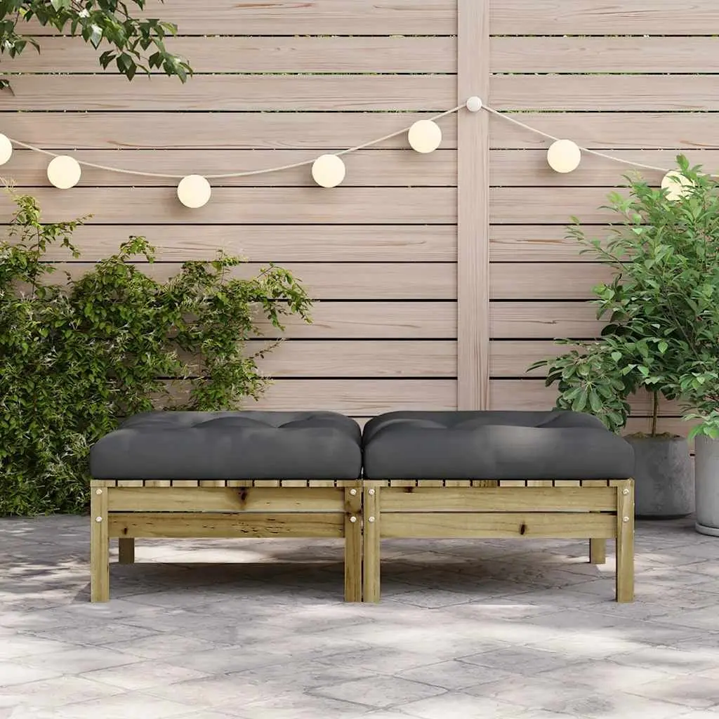 Outdoor Garden Footstools with Cushions 2 Pieces Solid Wood Patio Ottoman