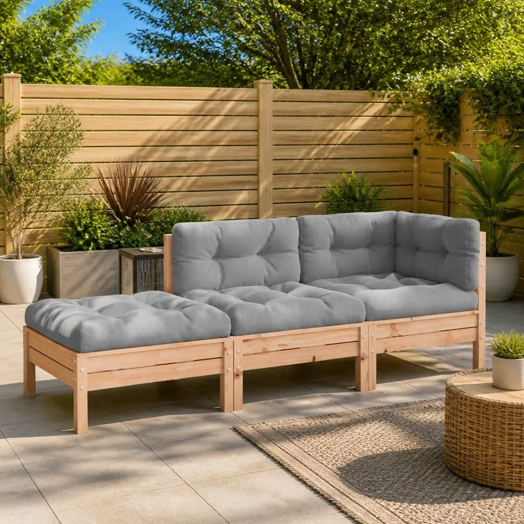 3-Seater Sofa Solid Douglas Wood Brown with Cushions and Footstool Modular Outdoor Garden Patio Furniture