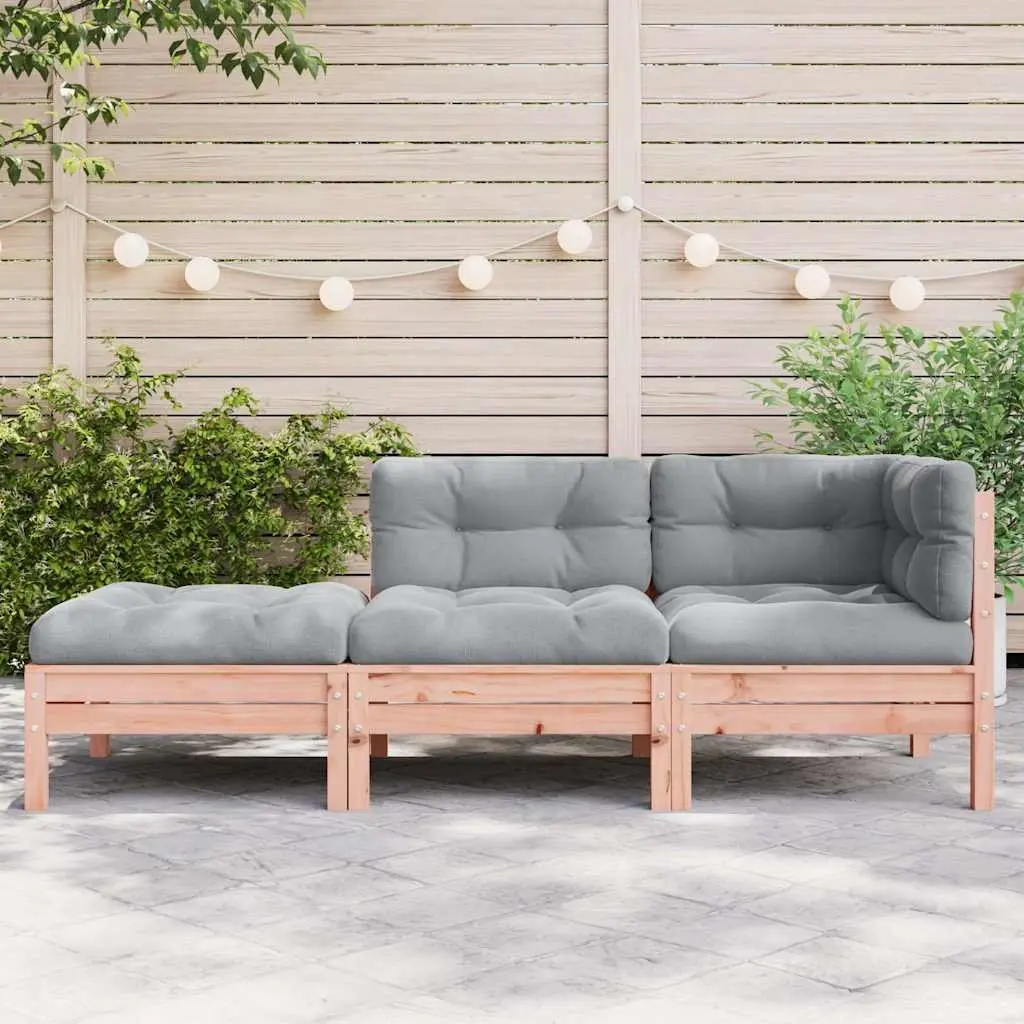 3-Seater Sofa Solid Douglas Wood Brown with Cushions and Footstool Modular Outdoor Garden Patio Furniture