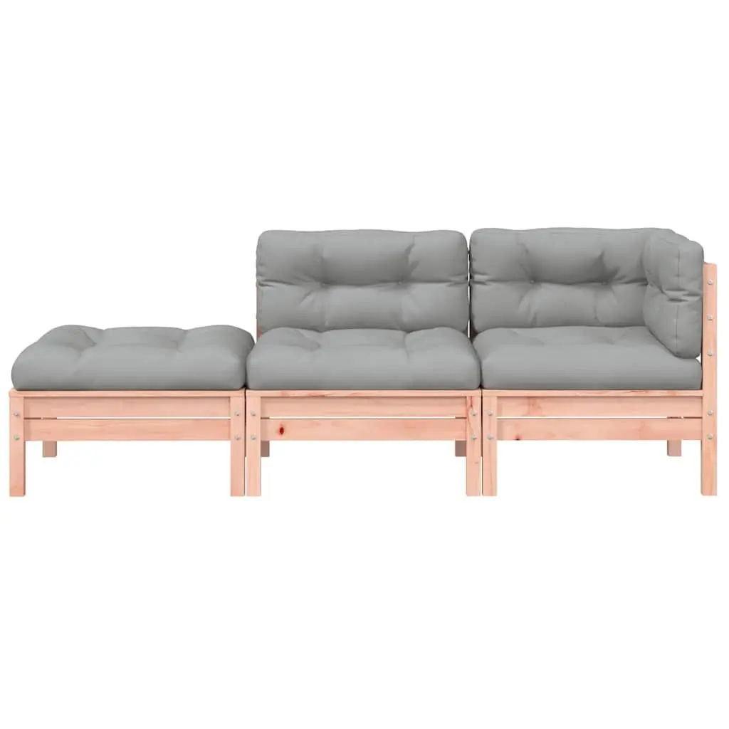 3-Seater Sofa Solid Douglas Wood Brown with Cushions and Footstool Modular Outdoor Garden Patio Furniture