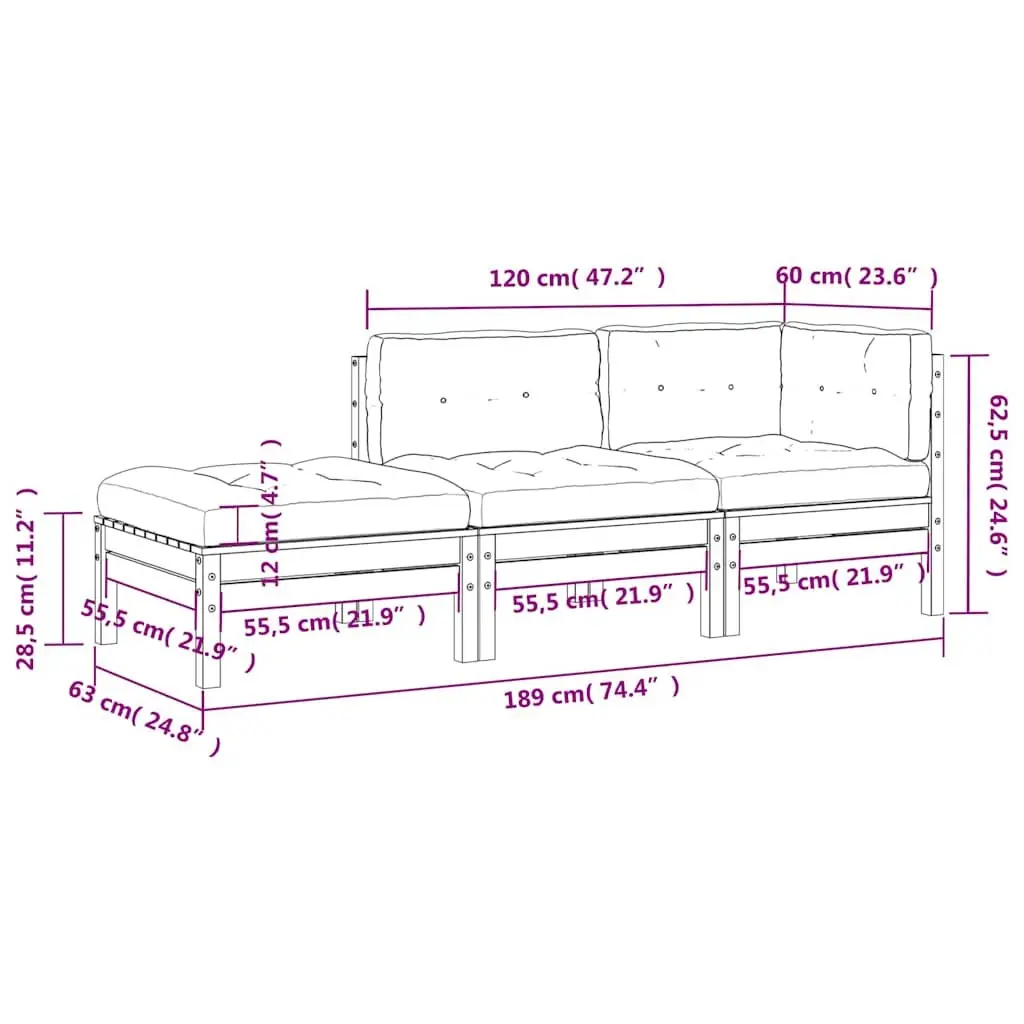 3-Seater Garden Sofa with Cushions & Footstool