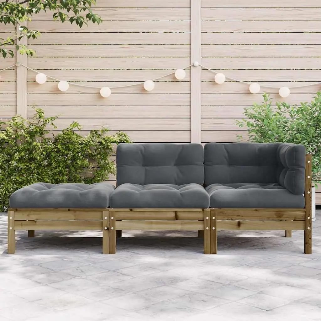 3-Seater Garden Sofa with Cushions & Footstool