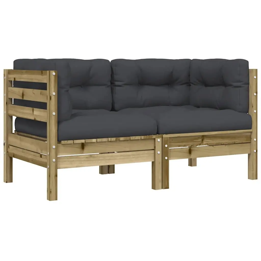 2-Seater Wooden Garden Sofa with Cushions Footstool Outdoor Patio Seating Brown
