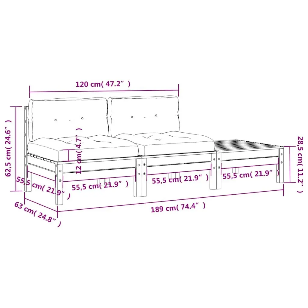 2-Seater Garden Sofa with Cushions & Footstool