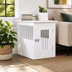 Stylish Dog Crate Furniture End Table White Steel Wood