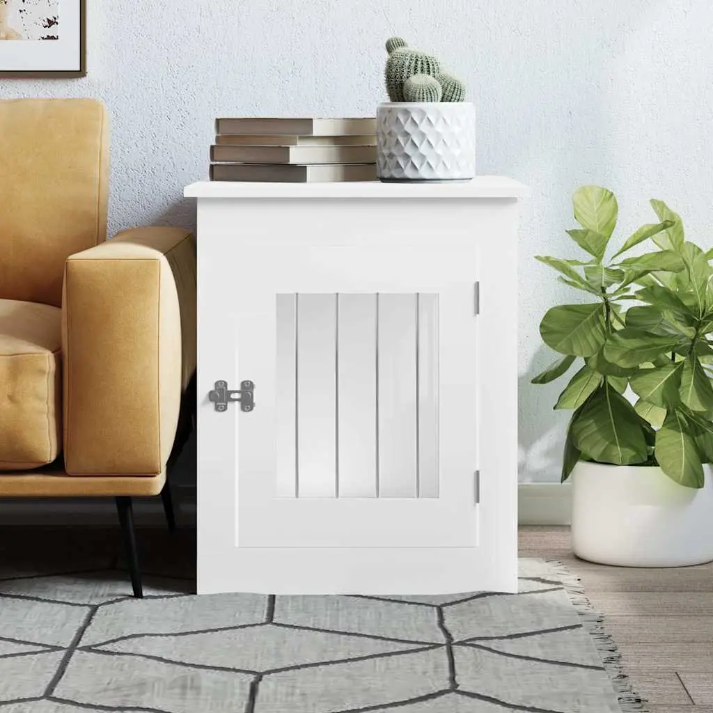 White Dog Crate End Table with Durable Build