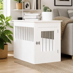 End Table Dog Crate Furniture in White with Steel Wire