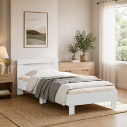 White Bed Frame with Headboard 90x190 cm Engineered Wood Slats Support