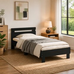 Black Bed Frame with Headboard, 90x190 cm, Durable Design