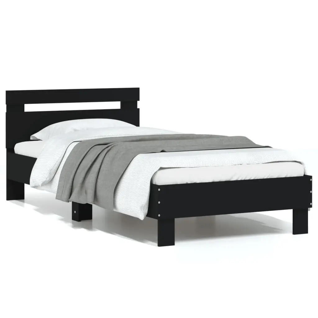 Bed Frame with Headboard Black 90x190 cm Engineered Wood Slat Support