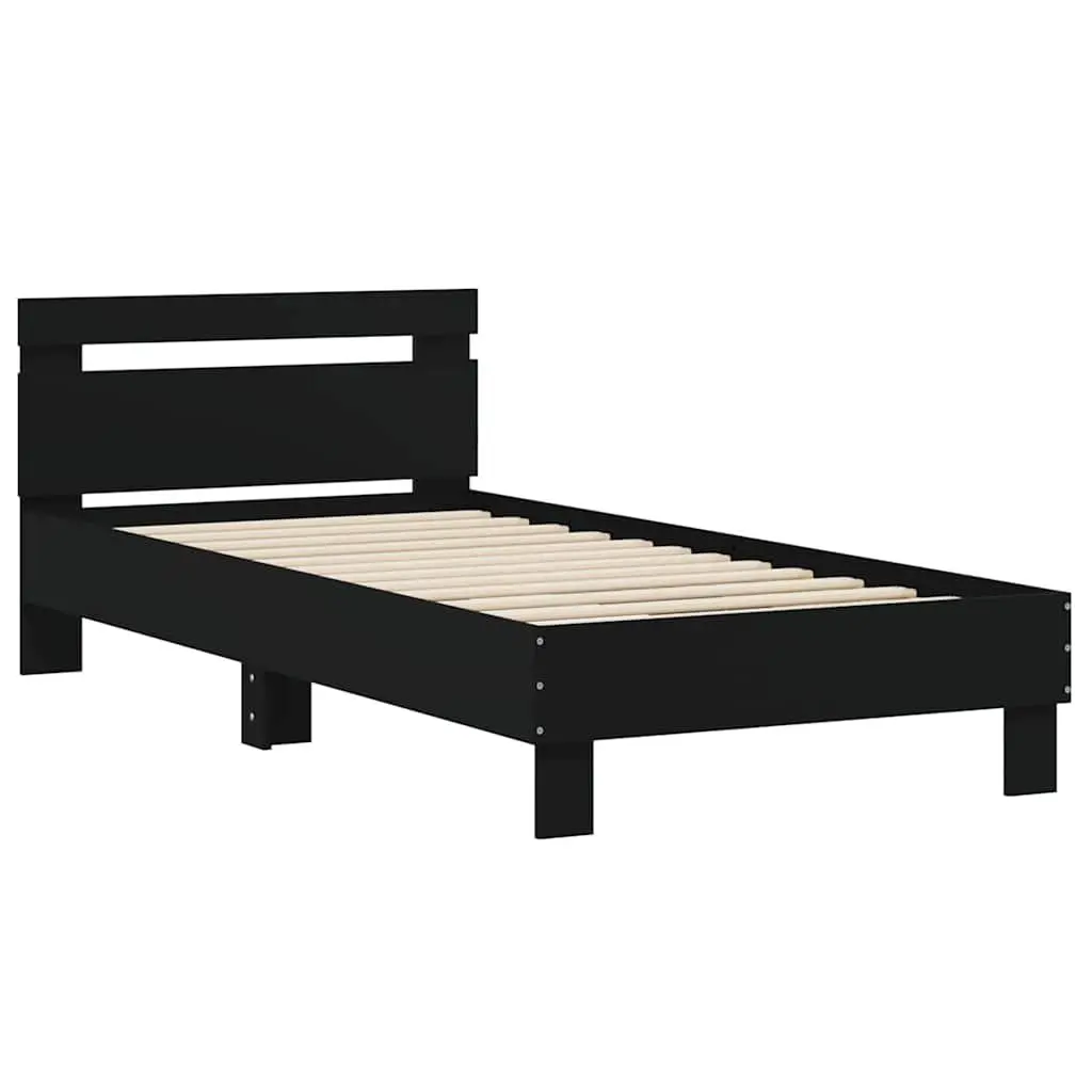 Bed Frame with Headboard Black 90x190 cm Engineered Wood Slat Support