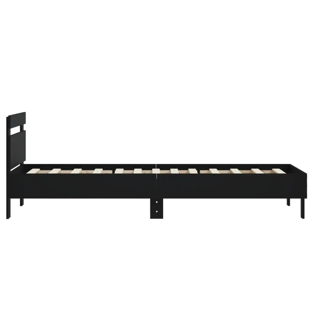 Bed Frame with Headboard Black 90x190 cm Engineered Wood Slat Support