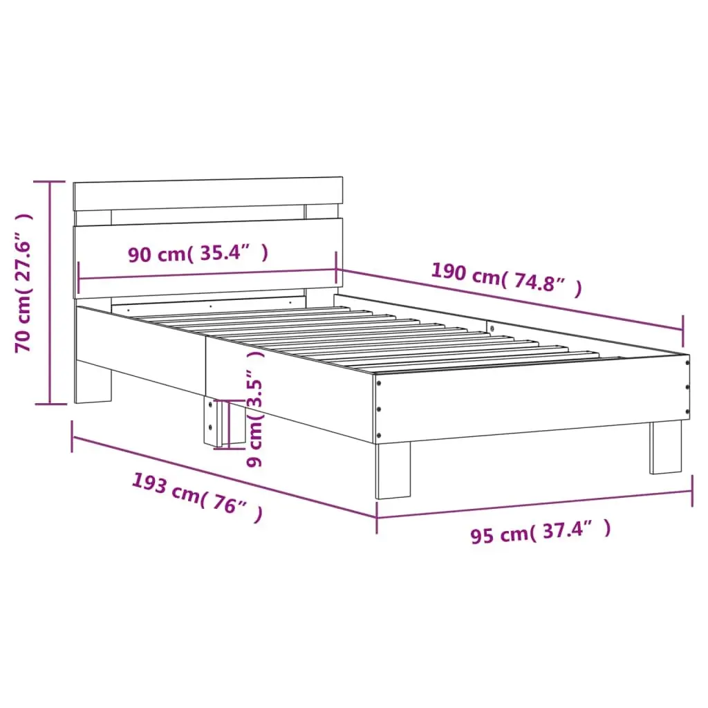 Bed Frame with Headboard Black 90x190 cm Engineered Wood Slat Support