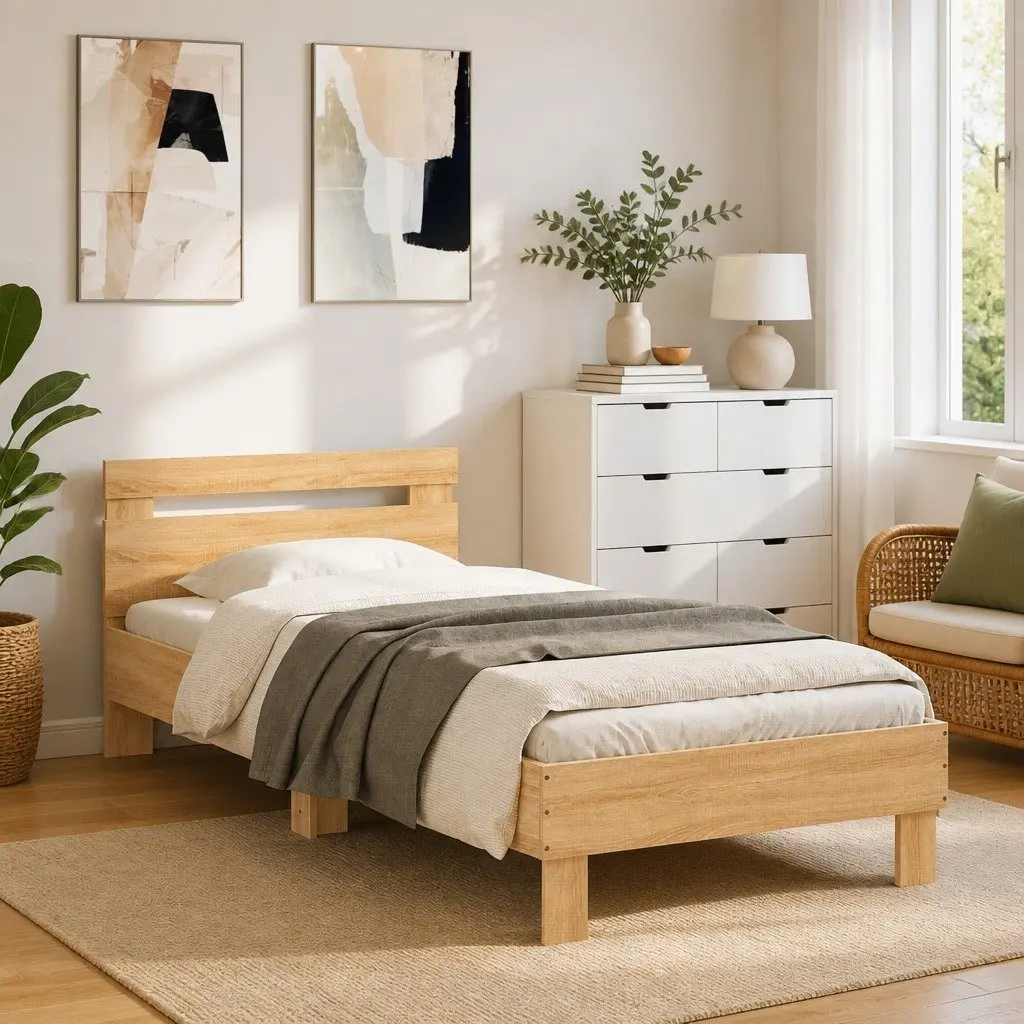 Brown Engineered Wood Bed Frame with Headboard 90x190 cm