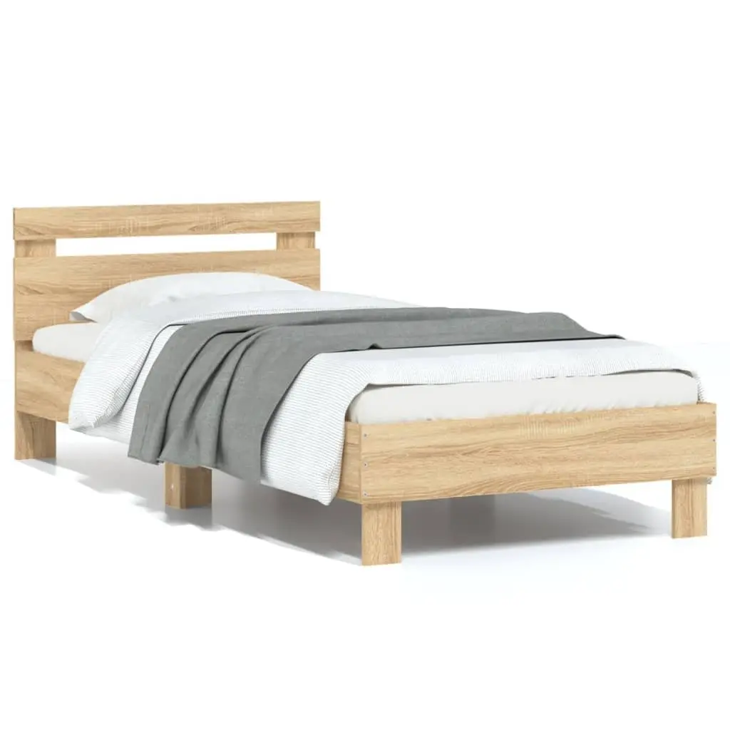 Brown Engineered Wood Bed Frame with Headboard 90x190 cm