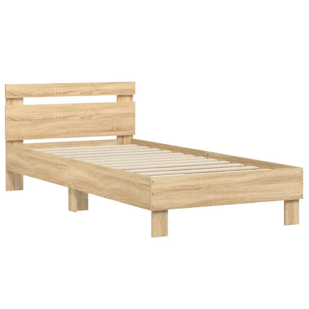 Brown Engineered Wood Bed Frame with Headboard 90x190 cm