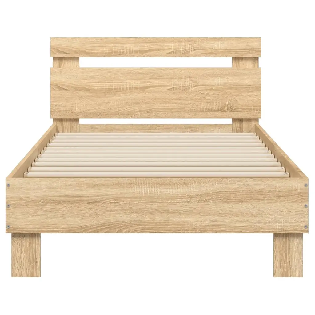 Brown Engineered Wood Bed Frame with Headboard 90x190 cm
