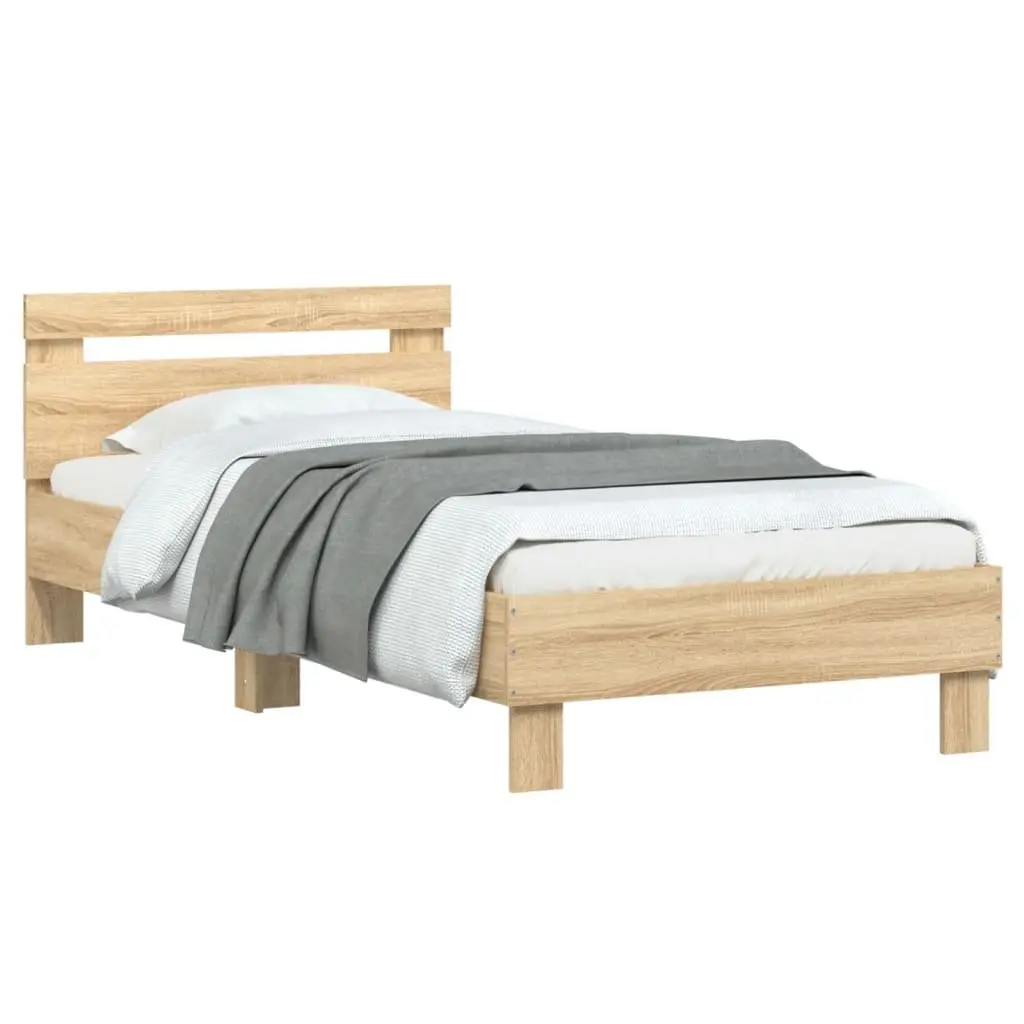 Brown Engineered Wood Bed Frame with Headboard 90x190 cm