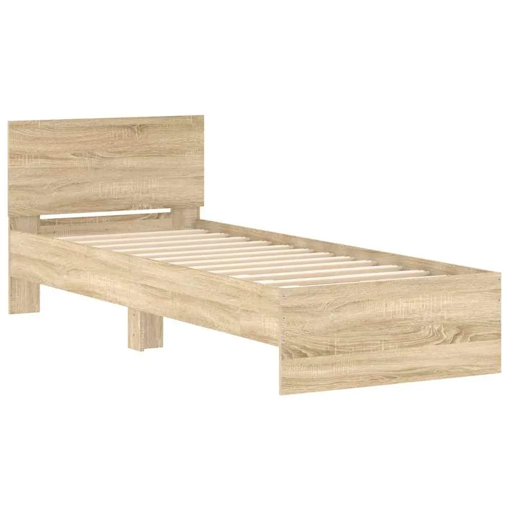 Single Bed Frame Sonoma Oak Brown 90x190cm with Headboard Slatted Base