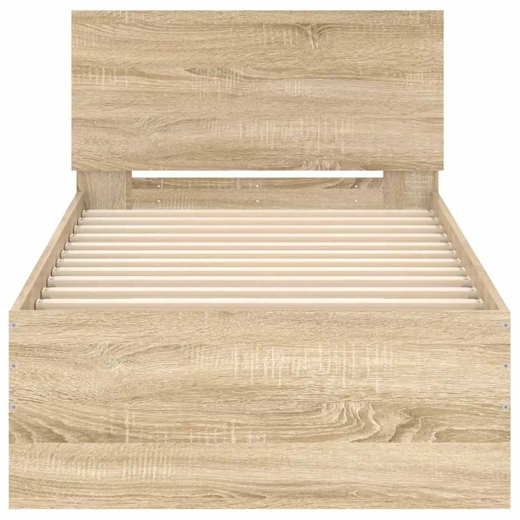 Single Bed Frame Sonoma Oak Brown 90x190cm with Headboard Slatted Base