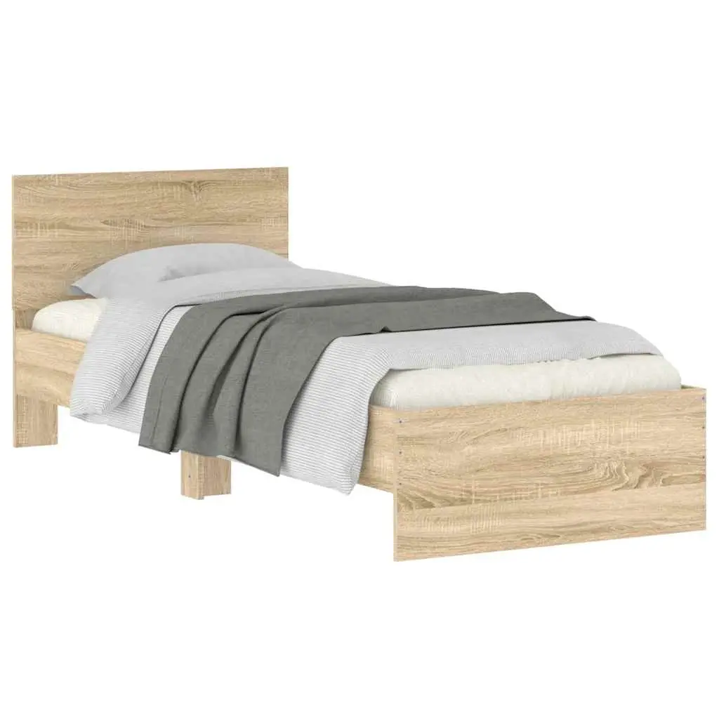 Single Bed Frame Sonoma Oak Brown 90x190cm with Headboard Slatted Base