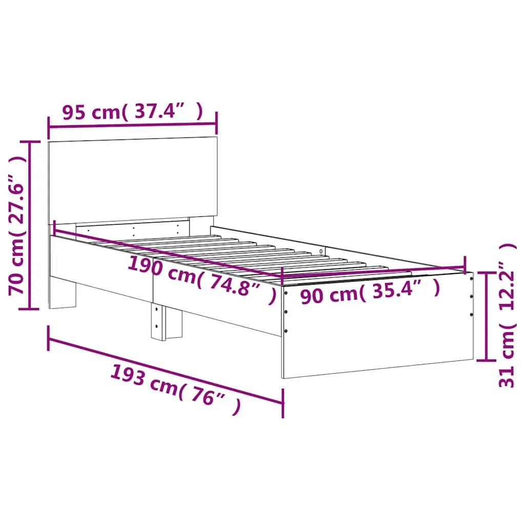Single Bed Frame Sonoma Oak Brown 90x190cm with Headboard Slatted Base