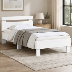 Premium White Bed Frame with Headboard and RGB LED Lights