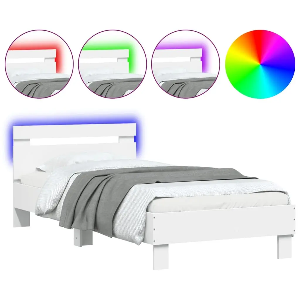 White Bed Frame with Headboard and RGB LED Lights