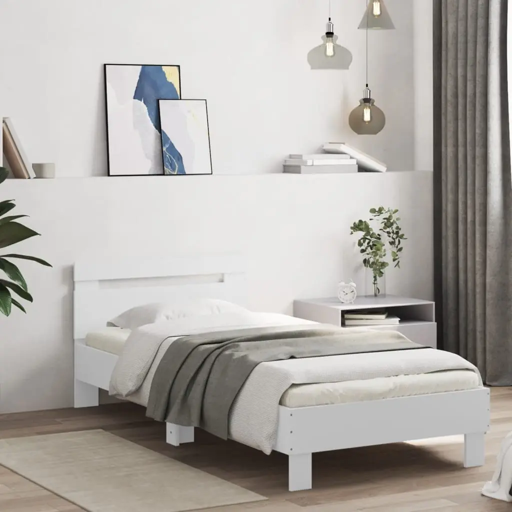 White Bed Frame with Headboard and RGB LED Lights
