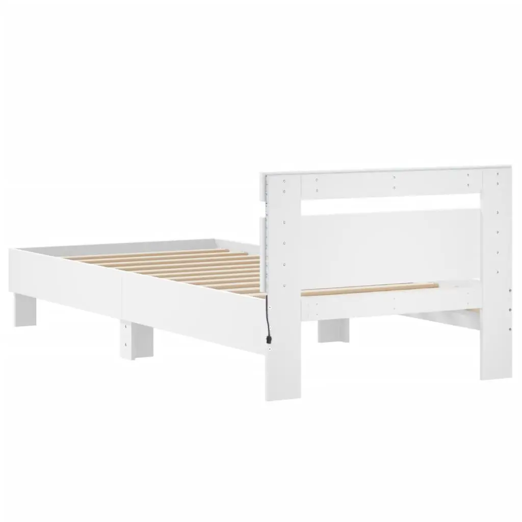White Bed Frame with Headboard and RGB LED Lights