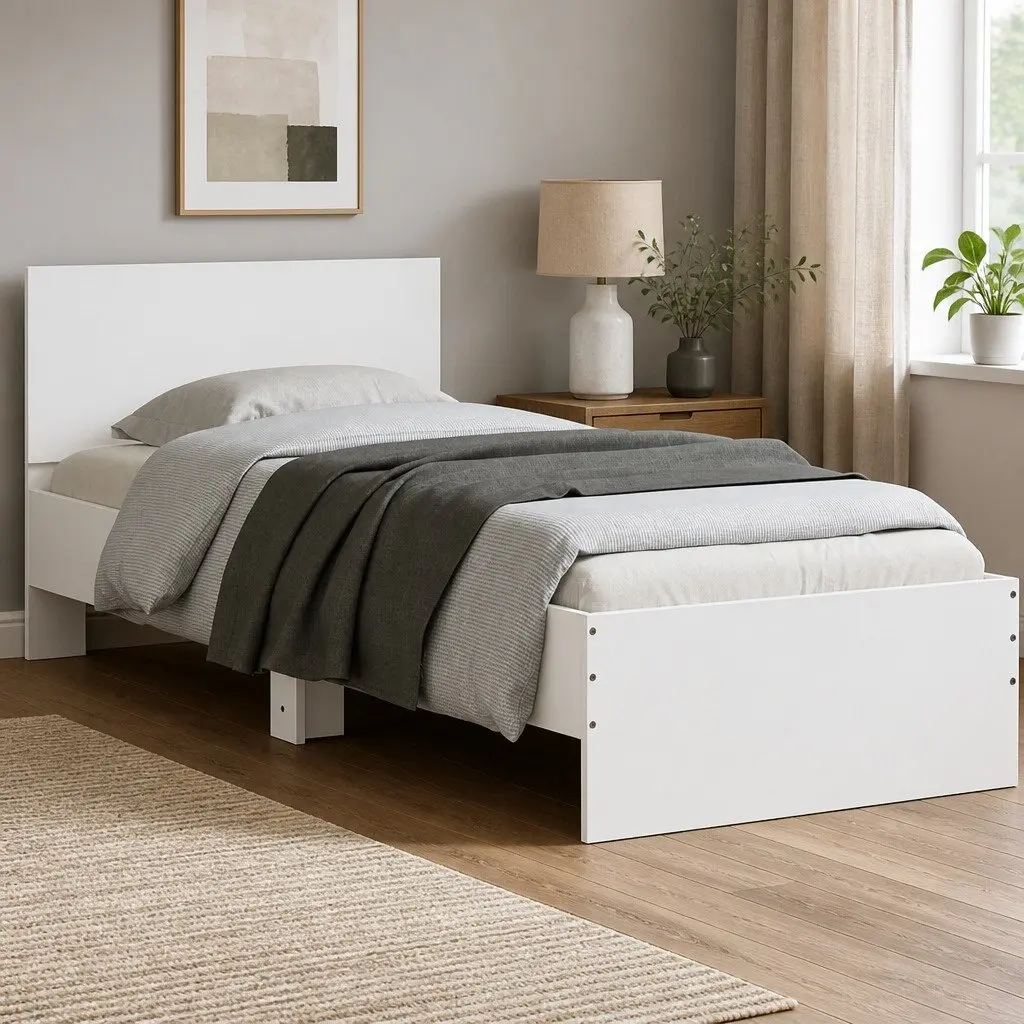 Bed Frame Engineered Wood 90x190 cm White with RGB LED Lights Headboard