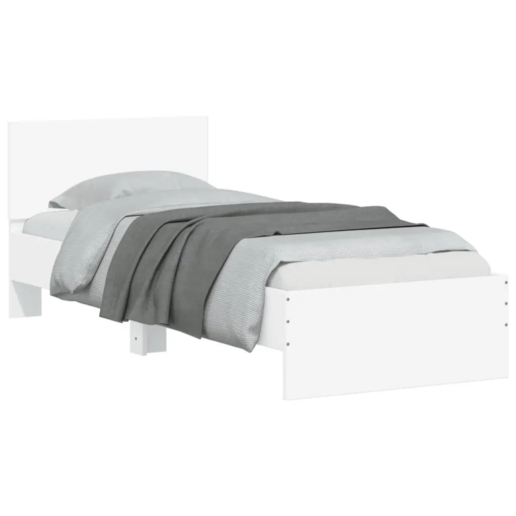 Bed Frame Engineered Wood 90x190 cm White with RGB LED Lights Headboard
